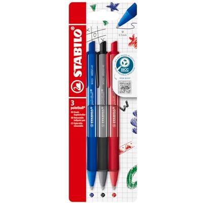 STABILO Druck-Kugelschreiber pointball colorful 3er Pack ultramarinblau, dunkelgrau, rostrot STABILO Druck-Kugelschreiber pointball colorful 3er Pack ultramarinblau, dunkelgrau, rostrot