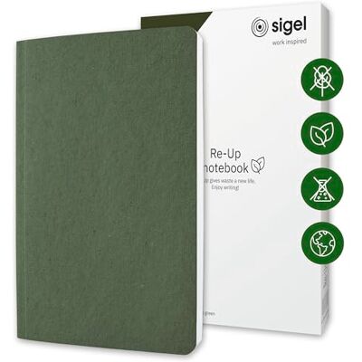 Sigel RU204 veganes Notizbuch A5 kariert aus Teeblättern und Baumwollresten, dickes 100 g Papier, nachhaltig: frei von Plastik und Chemikalien, 100 Seiten, Re-Up Notizheft, Geschenkbuch moosgrün Sigel RU204 veganes Notizbuch A5 kariert aus Teeblättern und Baumwollresten, dickes 100 g Papier, nachhaltig: frei von Plastik und Chemikalien, 100 Seiten, Re-Up Notizheft, Geschenkbuch moosgrün