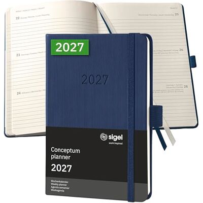 Sigel C2763 Wochenplaner Wochenkalender 2027, ca. A6, dunkelblau, Hardcover, 176 Seiten, Gummiband, Stiftschlaufe, Archivtasche, aus nachhaltigem Papier, Kalenderbuch Conceptum Sigel C2763 Wochenplaner Wochenkalender 2027, ca. A6, dunkelblau, Hardcover, 176 Seiten, Gummiband, Stiftschlaufe, Archivtasche, aus nachhaltigem Papier, Kalenderbuch Conceptum