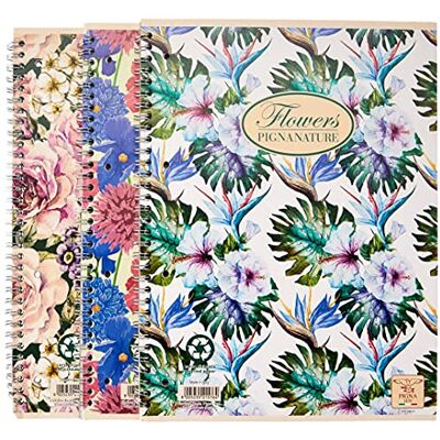 Pigna , Natur Blumen Spiralgebundene Notizbücher, A4 22x29,7 cm, mit 4 Löchern und Mikroperforation, 5M innen, 5 mm Quadrate, 80 g/qm, Recyclingpapier, sortierte Themen, 5 Pigna , Natur Blumen Spiralgebundene Notizbücher, A4 22x29,7 cm, mit 4 Löchern und Mikroperforation, 5M innen, 5 mm Quadrate, 80 g/qm, Recyclingpapier, sortierte Themen, 5