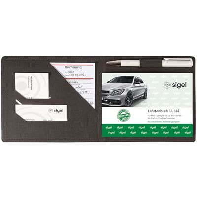 Sigel Schutzeinband Formulare A6 quer anthrazit EF615, mit Einstecktaschen für Belege und integriertem Stifthalter, für Formulare wie Fahrtenbuch, Quittung Sigel Schutzeinband Formulare A6 quer anthrazit EF615, mit Einstecktaschen für Belege und integriertem Stifthalter, für Formulare wie Fahrtenbuch, Quittung