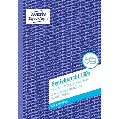 Avery 1306 Regiebericht (A5, mit 2 Blatt Blaupapier, von Rechtsexperten geprüft, für Deutschland/Österreich zur Dokumentation von Arbeitsleistung und Materialverbrauch, 2x50 Blatt) weiß/gelb Avery 1306 Regiebericht (A5, mit 2 Blatt Blaupapier, von Rechtsexperten geprüft, für Deutschland/Österreich zur Dokumentation von Arbeitsleistung und Materialverbrauch, 2x50 Blatt) weiß/gelb