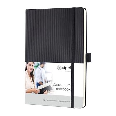 Sigel Conceptum Premium Notizbuch A5 dotted schwarz Hardcover 194 Seiten CO109, Nummerierte Seiten mit Inhaltsverzeichnis, Stiftschlaufe, Falttasche und Gummibandverschluss Sigel Conceptum Premium Notizbuch A5 dotted schwarz Hardcover 194 Seiten CO109, Nummerierte Seiten mit Inhaltsverzeichnis, Stiftschlaufe, Falttasche und Gummibandverschluss