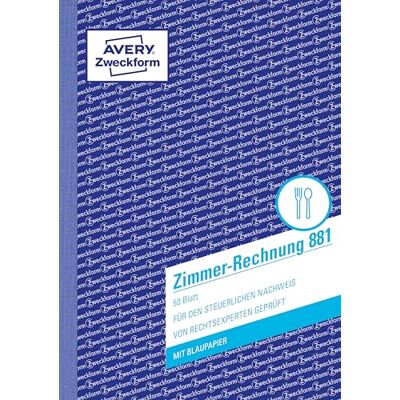 Avery 881 Zimmerrechnung (A5, mit 1 Blatt Blaupapier, beidseitig bedruckt, 50 Blatt) weiß Avery 881 Zimmerrechnung (A5, mit 1 Blatt Blaupapier, beidseitig bedruckt, 50 Blatt) weiß