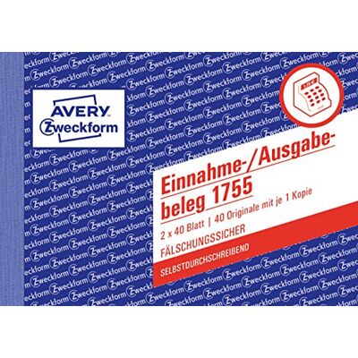 Avery 1755 Einnahme-/Ausgabebeleg (A6 quer, selbstdurchschreibend, von Rechtsexperten geprüft, für Deutschland zur ordnungsgemäßen, kostengünstigen Buchführung, 2x40 Blatt) weiß/gelb Avery 1755 Einnahme-/Ausgabebeleg (A6 quer, selbstdurchschreibend, von Rechtsexperten geprüft, für Deutschland zur ordnungsgemäßen, kostengünstigen Buchführung, 2x40 Blatt) weiß/gelb