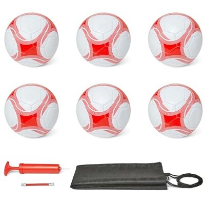 Amazon Basics 6er-Pack Größe 3 Fußbälle mit Pumpe und Tasche – Trainingsball-Set, PVC-Konstruktion, Butylblase, maschinengenähte Übungsbälle für Mannschaften, Schulen, Camps, Weiß und Rot Amazon Basics 6er-Pack Größe 3 Fußbälle mit Pumpe und Tasche – Trainingsball-Set, PVC-Konstruktion, Butylblase, maschinengenähte Übungsbälle für Mannschaften, Schulen, Camps, Weiß und Rot
