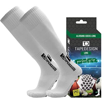 Tapedesign "Long" 1 Paar Rutschfeste Fußball-Socken (Lang) mit gummierten Noppen Weiß Fussball-Socken & Stutzen mit Grip für Damen & Herren Anti-Rutsch Sportsocken, Stulpen & Strümpfe (One-Size) Tapedesign "Long" 1 Paar Rutschfeste Fußball-Socken (Lang) mit gummierten Noppen Weiß Fussball-Socken & Stutzen mit Grip für Damen & Herren Anti-Rutsch Sportsocken, Stulpen & Strümpfe (One-Size)