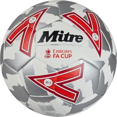 Mitre Training FA Cup Fußball Leistungsstarker Trainingsball Besonders strapazierfähiges Design Fußball, Weiß/Silber/Rot, 3 Mitre Training FA Cup Fußball Leistungsstarker Trainingsball Besonders strapazierfähiges Design Fußball, Weiß/Silber/Rot, 3