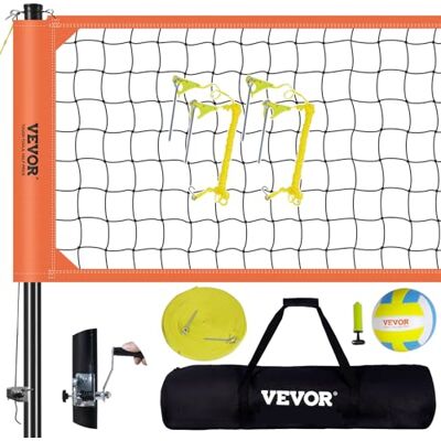 VEVOR Höhenverstellbares Volleyballnetz Set, 9,7 x 2,4 m Tragbarer Beachvolleyball-Netz, Orange Faltbar Mit Volleyball & Tragetasche, Für Garten, Strand VEVOR Höhenverstellbares Volleyballnetz Set, 9,7 x 2,4 m Tragbarer Beachvolleyball-Netz, Orange Faltbar Mit Volleyball & Tragetasche, Für Garten, Strand