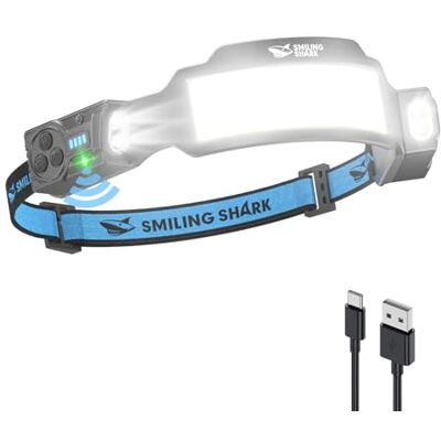 Smiling Shark TS-6 Kopflampe, LED Stirnlampe Aufladbar 2400mAh mit Schwenkbares Dual-Spotlight & 6x Floodlight & Strobe mit Bewegungssensor Hands-Free Design für Camping Joggen Wandern Laufen (1 Pack) Smiling Shark TS-6 Kopflampe, LED Stirnlampe Aufladbar 2400mAh mit Schwenkbares Dual-Spotlight & 6x Floodlight & Strobe mit Bewegungssensor Hands-Free Design für Camping Joggen Wandern Laufen (1 Pack)