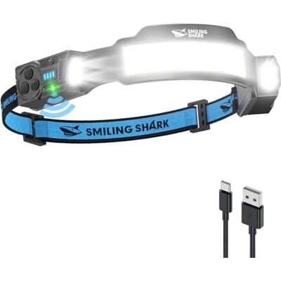Smiling Shark TS-4 Kopflampe, LED Stirnlampe Aufladbar 2400mAh mit Schwenkbares Dual-Spotlight & 4x Floodlight & Strobe mit Bewegungssensor Hands-Free Design für Camping Joggen Wandern Laufen (1 Pack) Smiling Shark TS-4 Kopflampe, LED Stirnlampe Aufladbar 2400mAh mit Schwenkbares Dual-Spotlight & 4x Floodlight & Strobe mit Bewegungssensor Hands-Free Design für Camping Joggen Wandern Laufen (1 Pack)