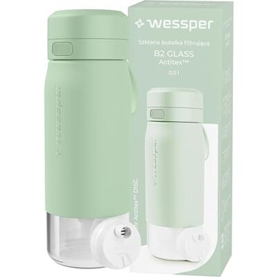 Wessper Wasserfilter Flasche Glas 500ml mit Actitex Disc Filter Minze Wessper Wasserfilter Flasche Glas 500ml mit Actitex Disc Filter Minze