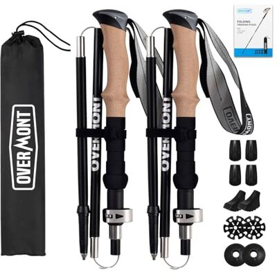 OVERMONT Wanderstöcke Faltbar Aluminium Ultraleicht Verstellbar 105-125 cm Trekkingstöcke Nordic Walking Stöcke 1 Paar mit All-Terrain Zubehör Schwarz OVERMONT Wanderstöcke Faltbar Aluminium Ultraleicht Verstellbar 105-125 cm Trekkingstöcke Nordic Walking Stöcke 1 Paar mit All-Terrain Zubehör Schwarz