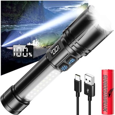 Shadowhawk Taschenlampe Led Aufladbar Mit LCD Display & COB Seitenlicht, 7 Modi XHM90.2 500000 Lumen Led Taschenlampe Extrem Hell,Tragbar Taktische Taschenlampen,Starke Flashlight Für Outdoor Camping Shadowhawk Taschenlampe Led Aufladbar Mit LCD Display & COB Seitenlicht, 7 Modi XHM90.2 500000 Lumen Led Taschenlampe Extrem Hell,Tragbar Taktische Taschenlampen,Starke Flashlight Für Outdoor Camping