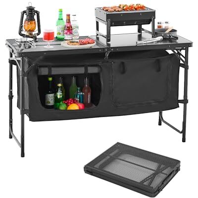VEVOR Camping Küchentisch klappbarer Kochtisch Outdoor, 3-Fach höhenverstellbar, tragbare Kochstation aus Aluminium mit Organizer & Tragegriff, für Grillpartys Picknicks Wohnmobilreisen Schwarz VEVOR Camping Küchentisch klappbarer Kochtisch Outdoor, 3-Fach höhenverstellbar, tragbare Kochstation aus Aluminium mit Organizer & Tragegriff, für Grillpartys Picknicks Wohnmobilreisen Schwarz