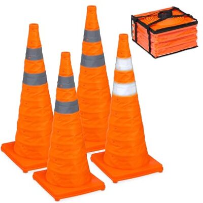 Relaxdays Pylonen, 4er Set, faltbar, Reflektor-Streifen, Leitkegel mit Tasche, HxBxT: 70 x 29 x 29 cm, Faltkegel, orange Relaxdays Pylonen, 4er Set, faltbar, Reflektor-Streifen, Leitkegel mit Tasche, HxBxT: 70 x 29 x 29 cm, Faltkegel, orange