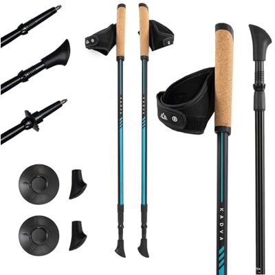 KADVA Nordic Walking Stöcke Luna Blau, verstellbare Größe 69-135 cm Drehverschlusssystem für sicheren und einfachen Längenwechsel Griff aus strapazierfähigem PP und Kork KADVA Nordic Walking Stöcke Luna Blau, verstellbare Größe 69-135 cm Drehverschlusssystem für sicheren und einfachen Längenwechsel Griff aus strapazierfähigem PP und Kork