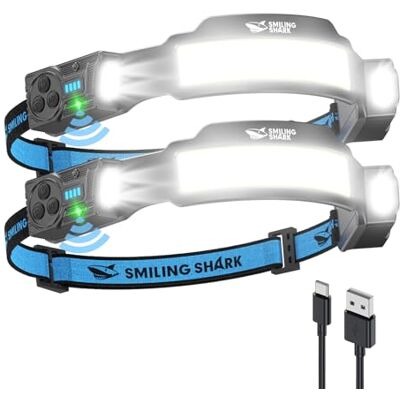 Smiling Shark TS-4 Kopflampe, LED Stirnlampe Aufladbar 2400mAh mit Schwenkbares Dual-Spotlight & 4x Floodlight & Strobe mit Bewegungssensor Hands-Free Design für Camping Joggen Wandern Laufen (2 Pack) Smiling Shark TS-4 Kopflampe, LED Stirnlampe Aufladbar 2400mAh mit Schwenkbares Dual-Spotlight & 4x Floodlight & Strobe mit Bewegungssensor Hands-Free Design für Camping Joggen Wandern Laufen (2 Pack)
