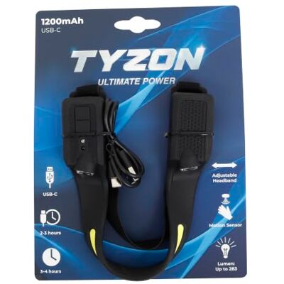 TYZON ® Stirnlampe LED Wiederaufladbar, 1.200 mAh. TYZON ® Stirnlampe LED Wiederaufladbar, 1.200 mAh.