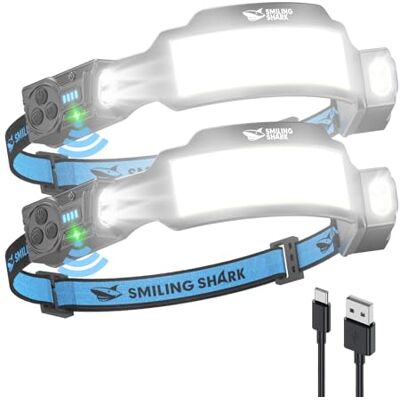 Smiling Shark TS-6 Kopflampe, LED Stirnlampe Aufladbar 2400mAh mit Schwenkbares Dual-Spotlight & 6x Floodlight & Strobe mit Bewegungssensor Hands-Free Design für Camping Joggen Wandern Laufen (2 Pack) Smiling Shark TS-6 Kopflampe, LED Stirnlampe Aufladbar 2400mAh mit Schwenkbares Dual-Spotlight & 6x Floodlight & Strobe mit Bewegungssensor Hands-Free Design für Camping Joggen Wandern Laufen (2 Pack)