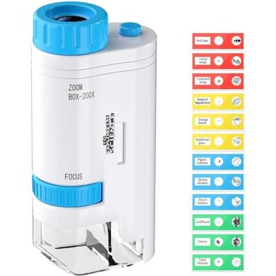GlasFlength 80x-200x Taschenmikroskop Kinder, LED Mikroskop für Kinder mit 12 Objektträgern LED-Licht Microscope for Kids Handheld Mikroskope für Studenten Schule Biologie-Unterricht GlasFlength 80x-200x Taschenmikroskop Kinder, LED Mikroskop für Kinder mit 12 Objektträgern LED-Licht Microscope for Kids Handheld Mikroskope für Studenten Schule Biologie-Unterricht