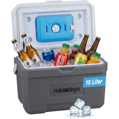 Relaxdays Kühlbox, 15 l, mit Kühlakku & Griff, Camping, Picknick, weiß/grau Relaxdays Kühlbox, 15 l, mit Kühlakku & Griff, Camping, Picknick, weiß/grau