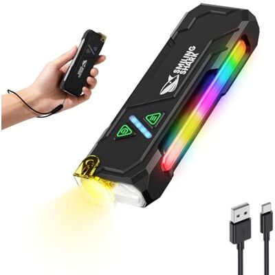 Smiling Shark ML01 Taschenlampe, Wiederaufladbare LED Flashlight mit Magnetbasis Weißes & Gelbes & Violettes Licht mit RGB, Kompaktes Clip-Design USB-Aufladung für Camping Wandern Notfall (Schwarz) Smiling Shark ML01 Taschenlampe, Wiederaufladbare LED Flashlight mit Magnetbasis Weißes & Gelbes & Violettes Licht mit RGB, Kompaktes Clip-Design USB-Aufladung für Camping Wandern Notfall (Schwarz)