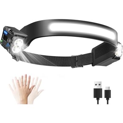 Diboniur Stirnlampe LED Wiederaufladbar mit 8 Leuchtmodi, IPX4 Waterproof Kopflampe mit Bewegungssensor für Laufen, Angeln, Radfahren, Camping, Schwarz Diboniur Stirnlampe LED Wiederaufladbar mit 8 Leuchtmodi, IPX4 Waterproof Kopflampe mit Bewegungssensor für Laufen, Angeln, Radfahren, Camping, Schwarz