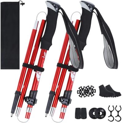 VINATO Faltbare Wanderstöcke 2er Set – Leichte Nordic Walking Stöcke aus Aluminium 7075, verstellbar 110-130 cm, inkl. Tragetasche & Zubehör, Rot VINATO Faltbare Wanderstöcke 2er Set – Leichte Nordic Walking Stöcke aus Aluminium 7075, verstellbar 110-130 cm, inkl. Tragetasche & Zubehör, Rot