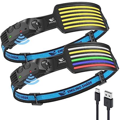 Smiling Shark LED Kopflampe, 2 Stück Wide Angle 6*LED Weiß Rot Blau Grün Licht die Super Hellste Stirnlampe Wiederaufladbar Wasserdichte Camping Angeln, Stirnlampe-Headlamp-Camping-Kopflampe Smiling Shark LED Kopflampe, 2 Stück Wide Angle 6*LED Weiß Rot Blau Grün Licht die Super Hellste Stirnlampe Wiederaufladbar Wasserdichte Camping Angeln, Stirnlampe-Headlamp-Camping-Kopflampe