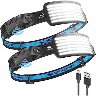 Smiling Shark Kopflampe, 2 Stück Wide Angle 6*LED Weiß Licht die Super Hellste Stirnlampe Wiederaufladbar Wasserdichte Headlamp Camping Joggen Angeln, Smiling Shark Kopflampe, 2 Stück Wide Angle 6*LED Weiß Licht die Super Hellste Stirnlampe Wiederaufladbar Wasserdichte Headlamp Camping Joggen Angeln,