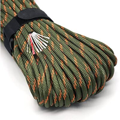 PSKOOK Survival-Paracord, Fallschirm-Feuerschnur, Survival-Seil, 7 Stränge, Nylon, rote Zunderschnur, PE-Angelschnur, Baumwollfaden, Outdoor, Armeegrün Tarnmuster, 30,5 m PSKOOK Survival-Paracord, Fallschirm-Feuerschnur, Survival-Seil, 7 Stränge, Nylon, rote Zunderschnur, PE-Angelschnur, Baumwollfaden, Outdoor, Armeegrün Tarnmuster, 30,5 m
