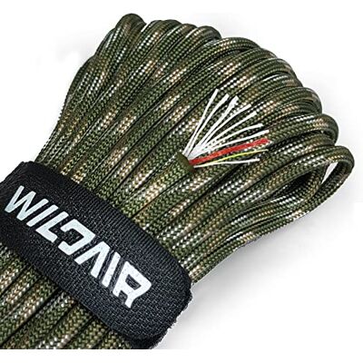 WILDAIR Survival Paracord Parachute Fire Cord Survival Ropes 4-in-1 5/32" Diameter U.S. Military Type III with Integrated Fishing Line, Fire-Starter Tinder (Forest Camo) WILDAIR Survival Paracord Parachute Fire Cord Survival Ropes 4-in-1 5/32" Diameter U.S. Military Type III with Integrated Fishing Line, Fire-Starter Tinder (Forest Camo)
