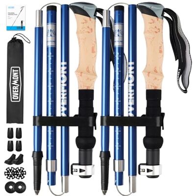OVERMONT Wanderstöcke Faltbar Aluminium Ultraleicht Verstellbar 105-125 cm Trekkingstöcke Nordic Walking Stöcke 1 Paar mit All-Terrain Zubehör Blau OVERMONT Wanderstöcke Faltbar Aluminium Ultraleicht Verstellbar 105-125 cm Trekkingstöcke Nordic Walking Stöcke 1 Paar mit All-Terrain Zubehör Blau