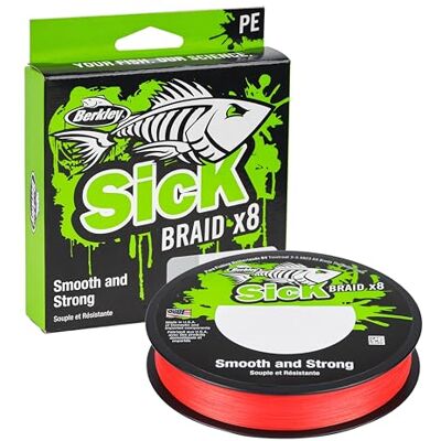 Berkley Sick Braid – 8-fach geflochtene Angelschnur, super glattes 8-fach Multifaden PE Raubfischgeflecht, Angelschnüre 150-300 m zum Süßwasser- oder Salzwasser-Meeresangeln, Red Berkley Sick Braid – 8-fach geflochtene Angelschnur, super glattes 8-fach Multifaden PE Raubfischgeflecht, Angelschnüre 150-300 m zum Süßwasser- oder Salzwasser-Meeresangeln, Red
