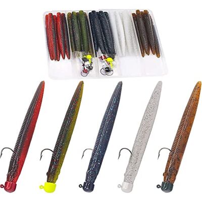XFISHMAN Ned-Rig-Kit-Finesse-Baits-Weichplastik-Würmer-Fising-Lure für Barsch-Stick, Schwimmköder, Elritze Krabbelköder, Shroom Ned Jigkopf-Set (35-teiliges 10,2 cm #01 Stick Worms Ned Rig Kit) XFISHMAN Ned-Rig-Kit-Finesse-Baits-Weichplastik-Würmer-Fising-Lure für Barsch-Stick, Schwimmköder, Elritze Krabbelköder, Shroom Ned Jigkopf-Set (35-teiliges 10,2 cm #01 Stick Worms Ned Rig Kit)