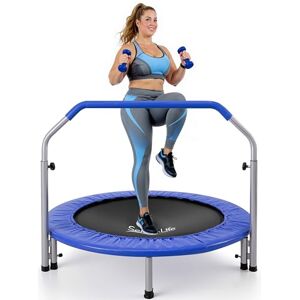 SereneLife Fitness Trampolin Indoor, Ø 102 cm – Faltbarer Rebounder mit Rückprall & Höhenverstellbarem Griff, Bis 150KG, ideal für Zuhause, Cardio, Sport & Training