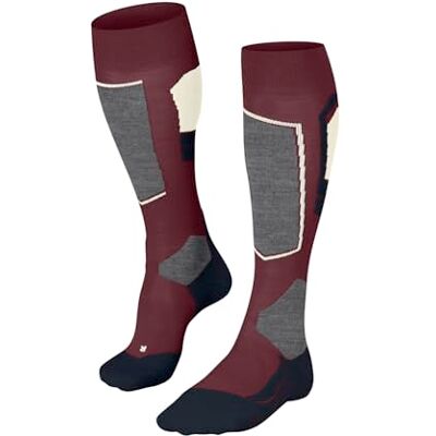 FALKE Damen Skisocken SK4 Advanced Stripe W Kh Wolle Funktionsmaterial warm dünn 1 Paar, Rot Merlot 8117, 39-40 FALKE Damen Skisocken SK4 Advanced Stripe W Kh Wolle Funktionsmaterial warm dünn 1 Paar, Rot Merlot 8117, 39-40