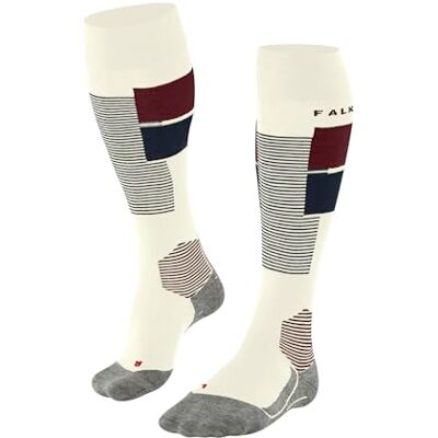 FALKE Damen Skisocken SK4 Advanced Stripe W Kh Wolle Funktionsmaterial warm dünn 1 Paar, Weiß Off-White 2040, 35-36 FALKE Damen Skisocken SK4 Advanced Stripe W Kh Wolle Funktionsmaterial warm dünn 1 Paar, Weiß Off-White 2040, 35-36