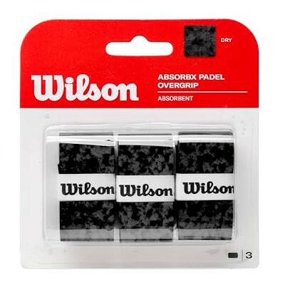 WILSON AbsorbX Padel Overgrip, Ultra-saugfähig für ein trockenes Griffgefühl, Für langes Spiel bei schweißtreibenden Bedingungen, 3er-Pack, Farbe: Schwarz WILSON AbsorbX Padel Overgrip, Ultra-saugfähig für ein trockenes Griffgefühl, Für langes Spiel bei schweißtreibenden Bedingungen, 3er-Pack, Farbe: Schwarz