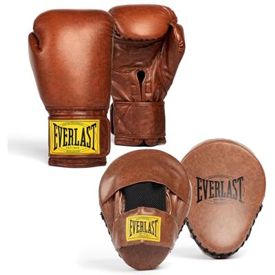 Everlast 1910 Classic Boxhandschuhe 16oz & Pratzen (Braun), Klettverschluss, Handschuhe aus synthetischem PU-Leder für Training, Sandsack & Sparring – Bequeme & schützende Ausrüstung von Everlast 1910 Classic Boxhandschuhe 16oz & Pratzen (Braun), Klettverschluss, Handschuhe aus synthetischem PU-Leder für Training, Sandsack & Sparring – Bequeme & schützende Ausrüstung von