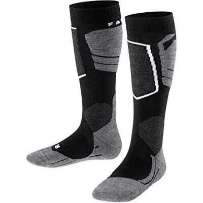 FALKE Unisex Kinder Skisocken SK4 Advanced K Kh Wolle Funktionsmaterial warm dünn 1 Paar, Schwarz Black-Mix 3010, 31-34 FALKE Unisex Kinder Skisocken SK4 Advanced K Kh Wolle Funktionsmaterial warm dünn 1 Paar, Schwarz Black-Mix 3010, 31-34