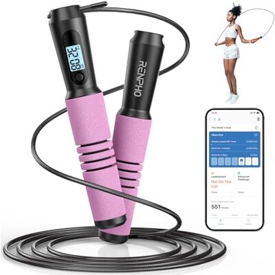 RENPHO Springseil, Smart Fitness Skipping Rope mit APP Daten Analyse, Workout-Jump Rope, Speed Rope für Fitnesstraining, Crossfit, Profi Sport, Springseil für Erwachsene, Damen, Herren, Kinder, Rosa RENPHO Springseil, Smart Fitness Skipping Rope mit APP Daten Analyse, Workout-Jump Rope, Speed Rope für Fitnesstraining, Crossfit, Profi Sport, Springseil für Erwachsene, Damen, Herren, Kinder, Rosa
