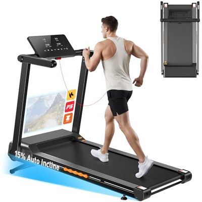 JAGJOG Laufband für Zuhause mit 15% Automatische Steigung, 1-14 km/h Klappbar Laufband mit Steigung, 3,5 PS Motor, App, 15" Zoll Breit LED Anzeige & 12 HIIT-Programme, 136kg Tragkraft, Schwarz JAGJOG Laufband für Zuhause mit 15% Automatische Steigung, 1-14 km/h Klappbar Laufband mit Steigung, 3,5 PS Motor, App, 15" Zoll Breit LED Anzeige & 12 HIIT-Programme, 136kg Tragkraft, Schwarz