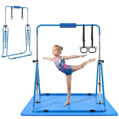 VEVOR Gymnastikstange für Kinder mit 63,5 kg Tragkraft, Klappbares Turnreck mit Matte, Höhenverstellbare Turnstange für Indoor- und Outdoor-Training, Heimtrainingsgerät für Kinderturnen zu Hause, Blau VEVOR Gymnastikstange für Kinder mit 63,5 kg Tragkraft, Klappbares Turnreck mit Matte, Höhenverstellbare Turnstange für Indoor- und Outdoor-Training, Heimtrainingsgerät für Kinderturnen zu Hause, Blau