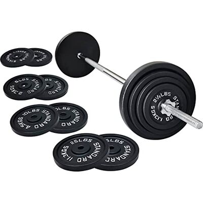 Fitvids Gusseisen Standard Hantelscheiben inkl. 1,5 m Standard-Hantel mit Sternverschlüssen, 43,1 kg Set (38,6 kg Scheiben + 4,5 kg Langhantel), mehrere Pakete, Style #1 Fitvids Gusseisen Standard Hantelscheiben inkl. 1,5 m Standard-Hantel mit Sternverschlüssen, 43,1 kg Set (38,6 kg Scheiben + 4,5 kg Langhantel), mehrere Pakete, Style #1