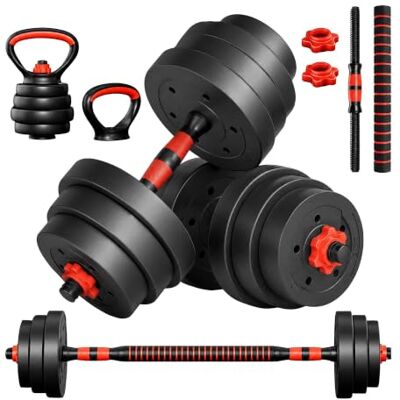 Relaxdays Hantelset verstellbar, 19 kg, mehrfarbigen Kurzhantel Langhantel Kettlebell, PE gefüllt Relaxdays Hantelset verstellbar, 19 kg, mehrfarbigen Kurzhantel Langhantel Kettlebell, PE gefüllt