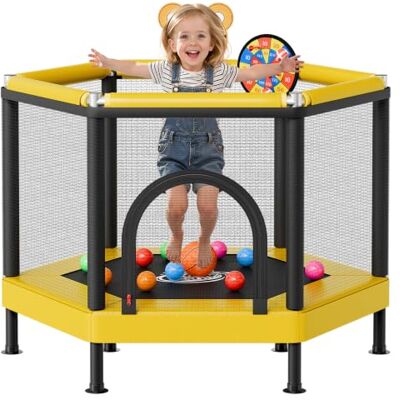 VEVOR Trampolin Mini für Kinder mit 60 kg Tragkraft Sicherheitsnetz Gelb, Gartentrampolin Outdoor mit Basketballkorb, Basketball und Dartscheibe für Kinder, Weihnachts- oder Geburtstagsgeschenk VEVOR Trampolin Mini für Kinder mit 60 kg Tragkraft Sicherheitsnetz Gelb, Gartentrampolin Outdoor mit Basketballkorb, Basketball und Dartscheibe für Kinder, Weihnachts- oder Geburtstagsgeschenk