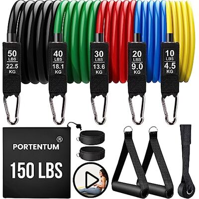 PORTENTUM Resistance Bands Widerstandsbänder, 150 Pfund, 12 Widerstandsbänder für Yoga Calisthenic Gym Crossfit TRX Pilates, Gymnastik zu Hause, elastische Gummibänder, mit Knöcheln und Türgriff PORTENTUM Resistance Bands Widerstandsbänder, 150 Pfund, 12 Widerstandsbänder für Yoga Calisthenic Gym Crossfit TRX Pilates, Gymnastik zu Hause, elastische Gummibänder, mit Knöcheln und Türgriff