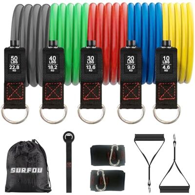 SURFOU Fitnessbänder Set, 5 Widerstandsbänder mit Griffen, Türanker & Knöchelriemen, mit Trainingsplakat und Tragetasche, ideal für Krafttraining, Pilates & Zuhause Workout SURFOU Fitnessbänder Set, 5 Widerstandsbänder mit Griffen, Türanker & Knöchelriemen, mit Trainingsplakat und Tragetasche, ideal für Krafttraining, Pilates & Zuhause Workout